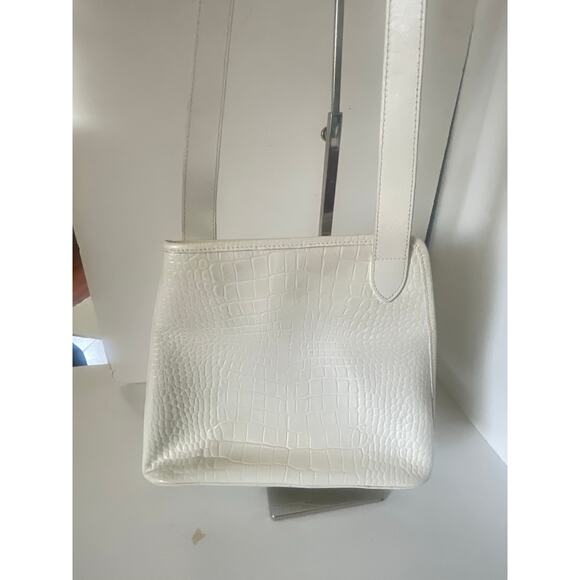 Longchamp White Croc Embossed Crossbody Satchel Minimalist Handbag - Picture 8 of 11